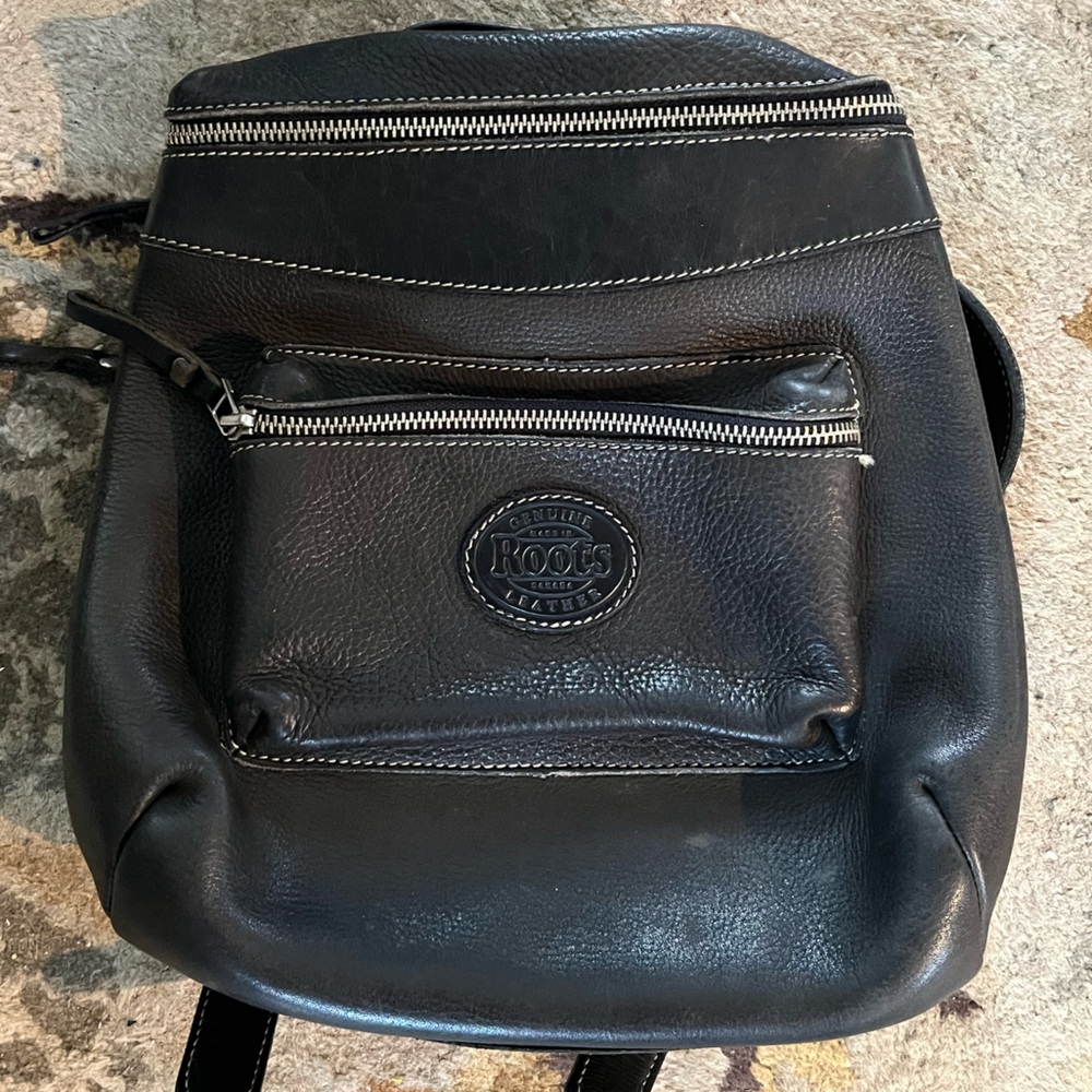 Roots Black Leather Backpack
